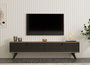 Hanah Home Soporte de TV 160cm Pino Atlántico y Antracita con Puerta Madera Maciza y Estantes para Salón